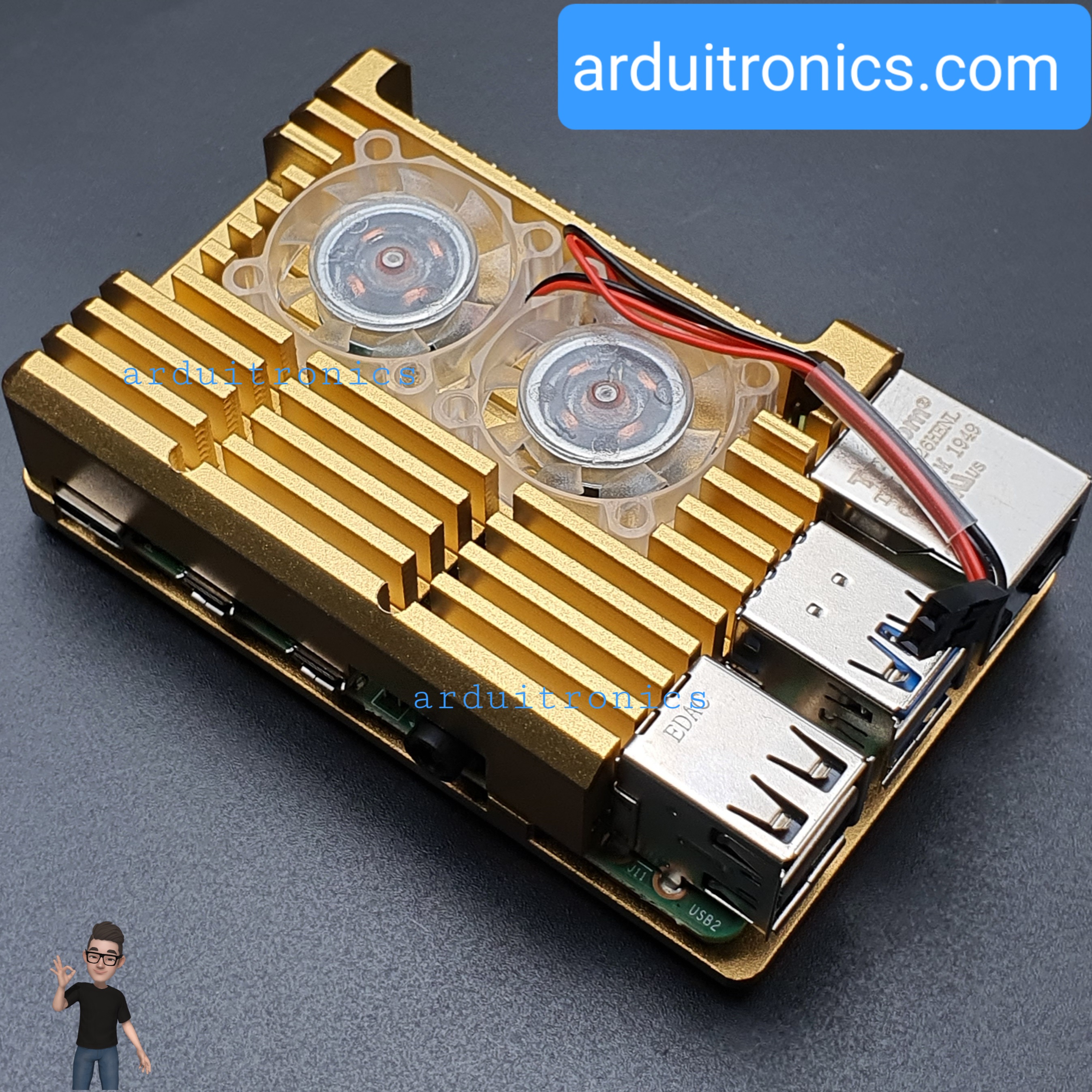 Aluminium Case for Raspberry Pi 4 with Dual Fan (Gold) แบบที่ 2