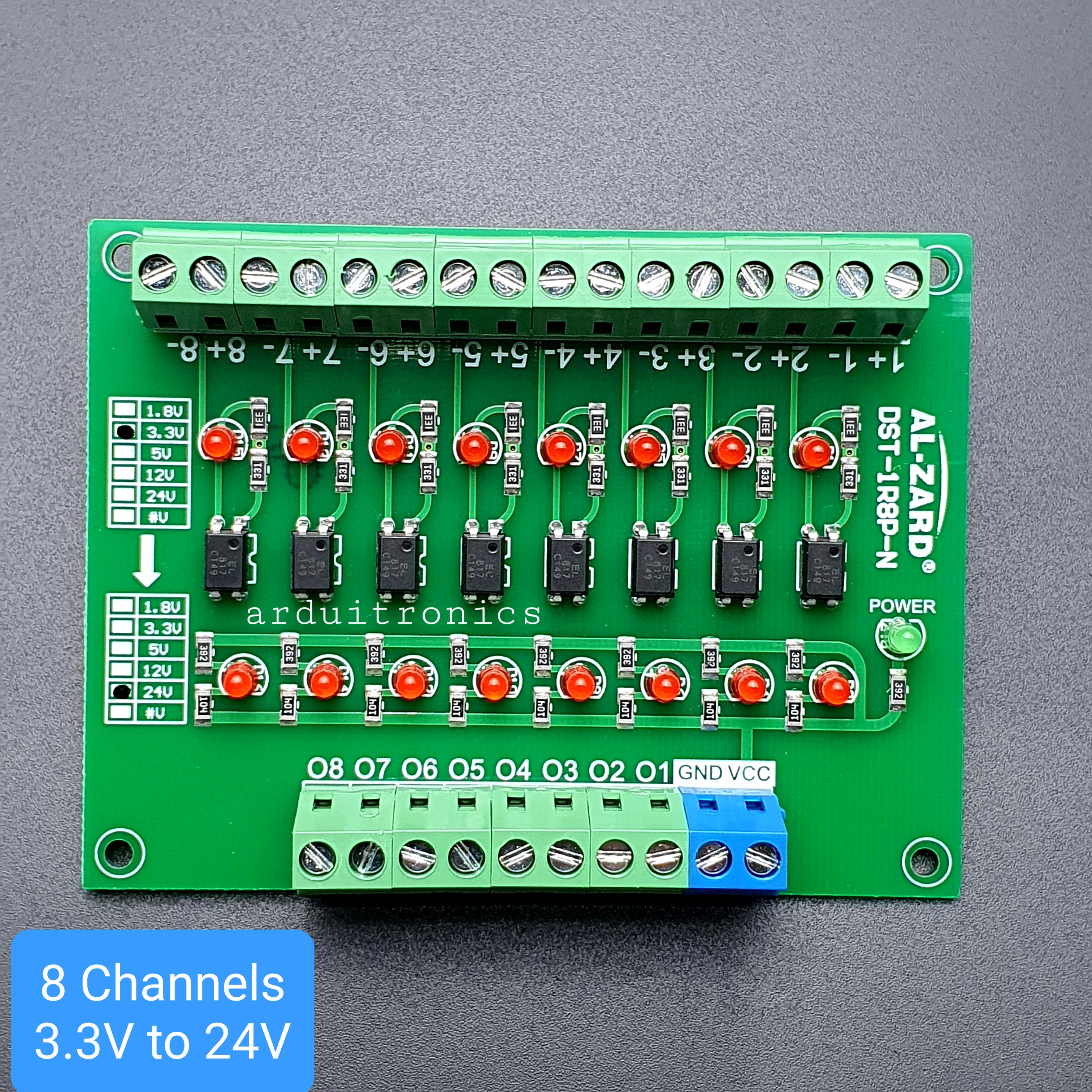3.3V to 24V 8 Channel 3.3V - 24V Optocoupler Isolation Module PLC Signal Level Voltage Conversion Board