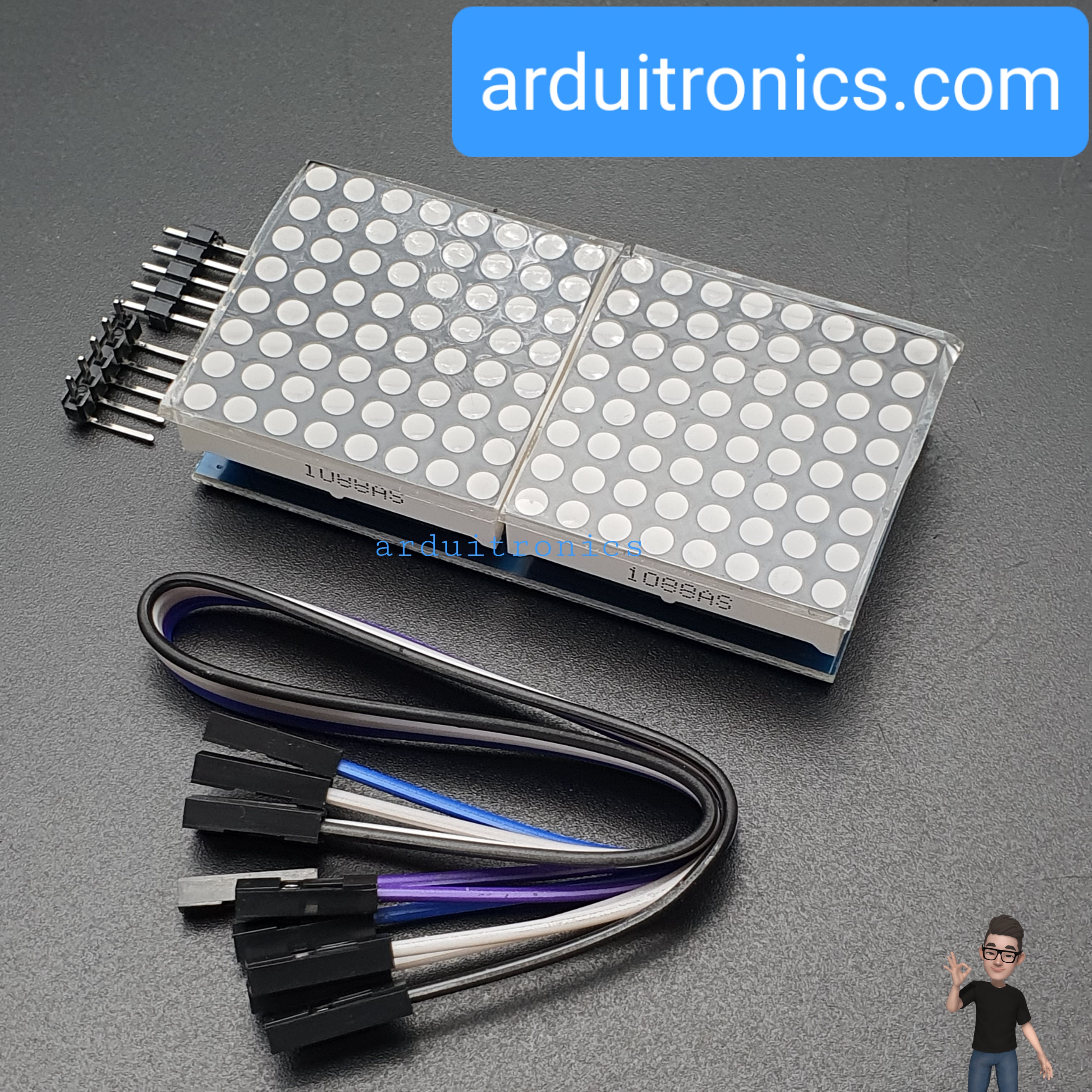 [สีแดง] LED Matrix Driver MAX7219 IC Driver Module + LED Dot Matrix 8x8 ขนาด 32mm x 32mm 2 ชุด (1 x 2)