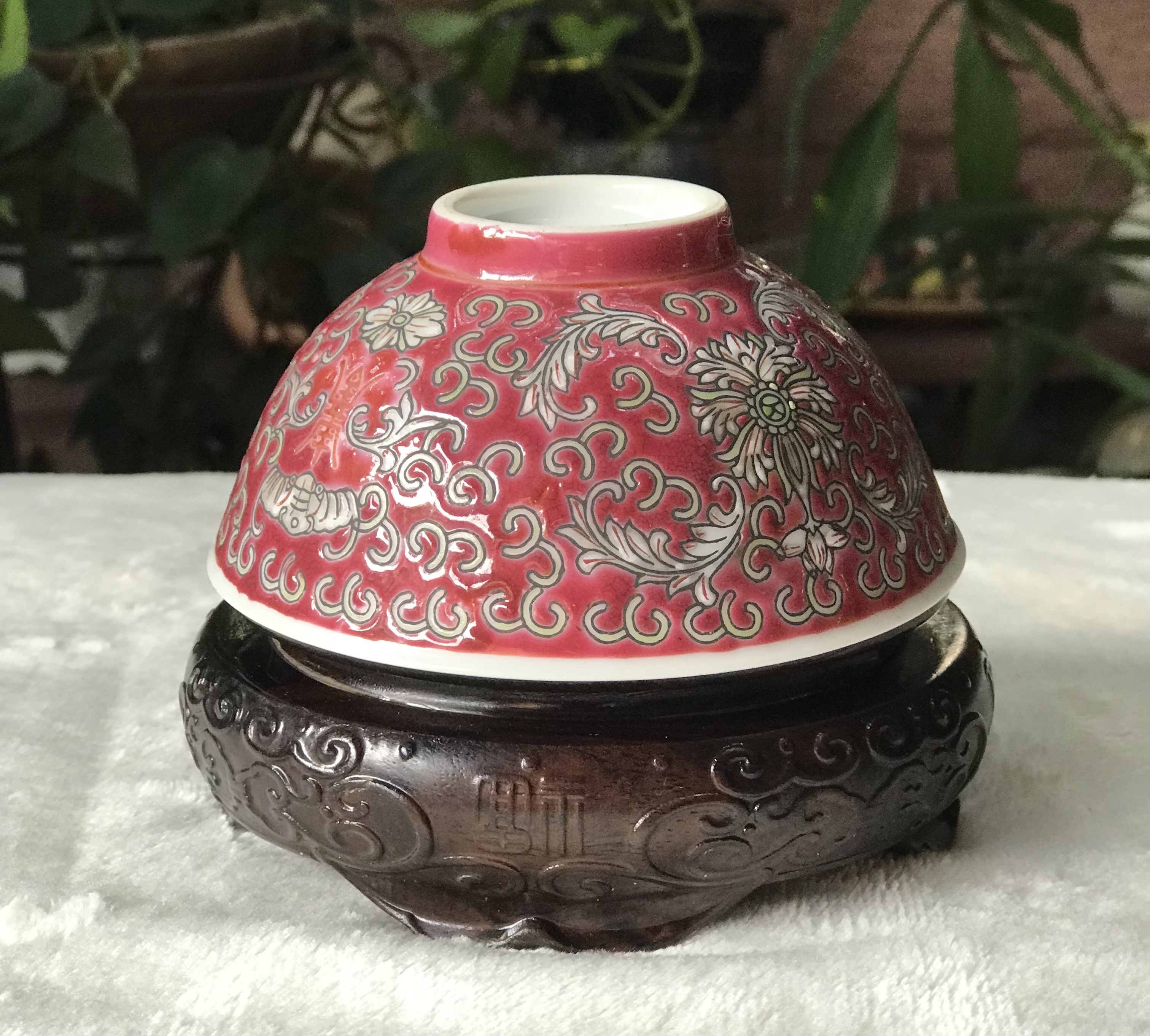 ถ้วยกระเบื้องกังใส โปร่งแสง ลายบ่วงสิ่ว(อายุวัฒนะ) บ่วงซิ่วลายนูน Chinese Bajarong Bowl
