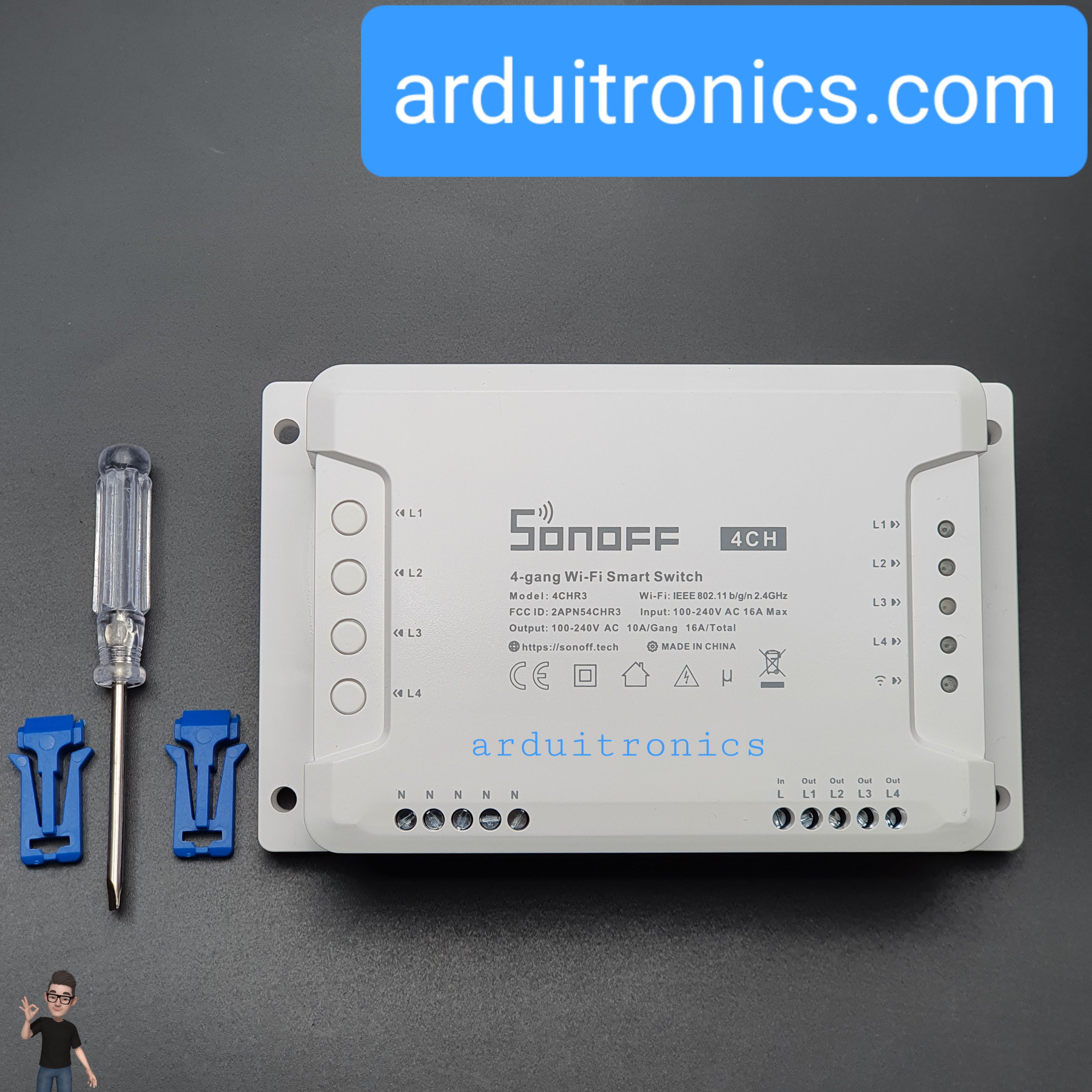 Sonoff 4CH R3 (รุ่นล่าสุด) สวิตซ์ Wi-FI แบบ 4 ช่อง ควบคุมแยกอิสระผ่านปุ่มและแอพ เลือกได้ 3 โหมด รองรับ Google Home, Alexa
