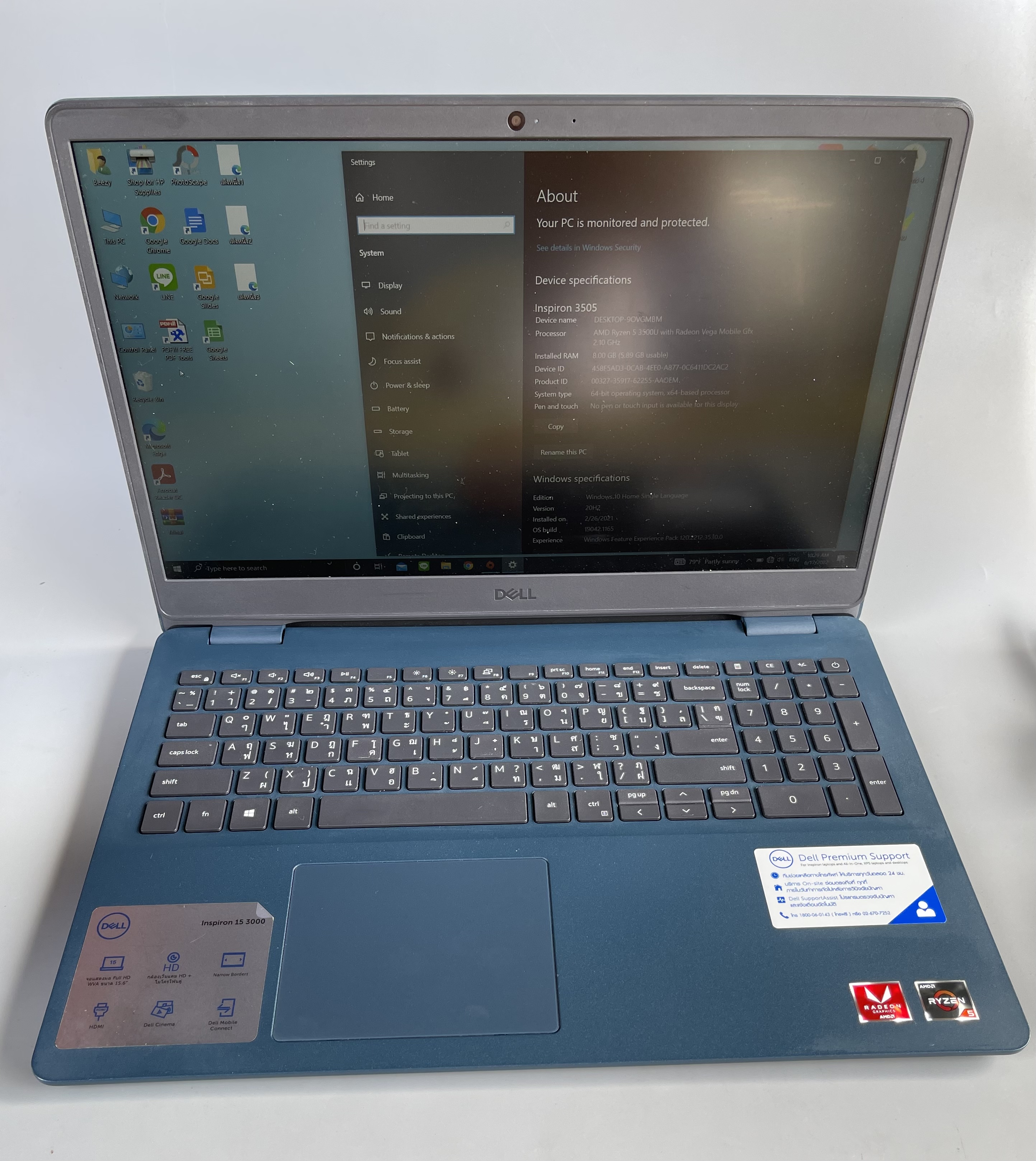 ขาย Notebook DELL Inspiron 3505 AMD Ryzen 5 3500U , 512 GB SSD PCIe M.2