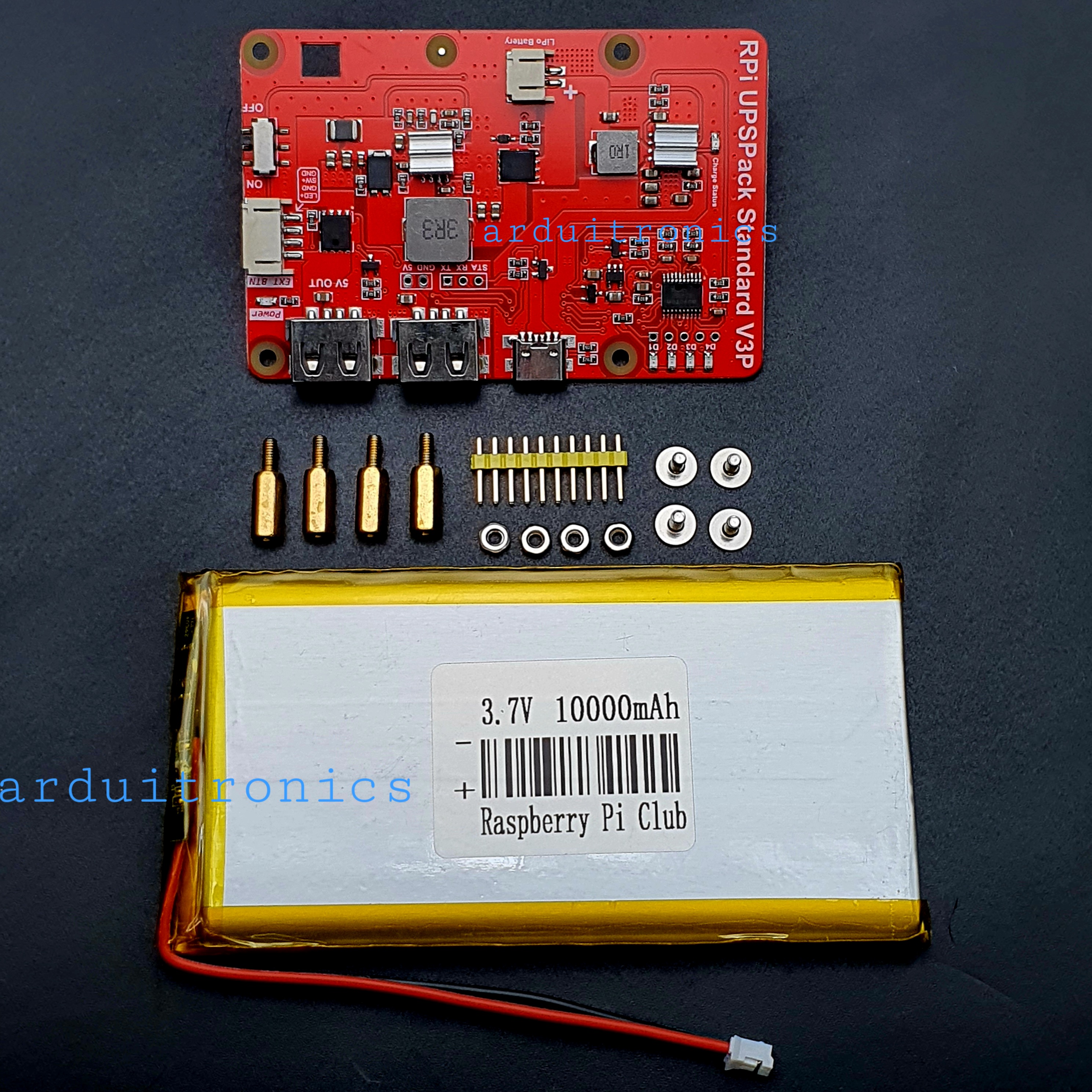 Raspberry Pi (RPi) UPSPack Standard V3 PCB สีแดง + ถ่าน 3.7V 10000mAh