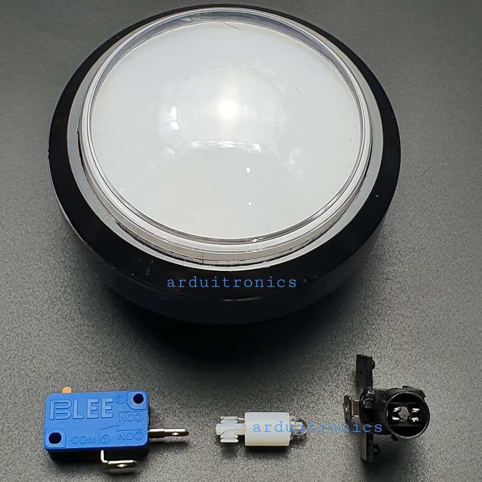 ปุ่มกดตู้เกม สวิตช์กดติดปล่อยดับขนาดใหญ่ 100mm พร้อมไฟ LED สีน้ำเงิน