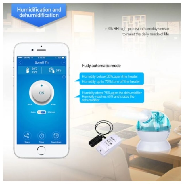 Sonoff Sensor Si7021 Temperature and Humidity Sensor เซนเซอร์อุณหภูมิและความชื้นสำหรับ Wifi Smart Plug ให้เปิด/ปิด ตามอุณหภูมิความชื้นที่ตั้งไว้