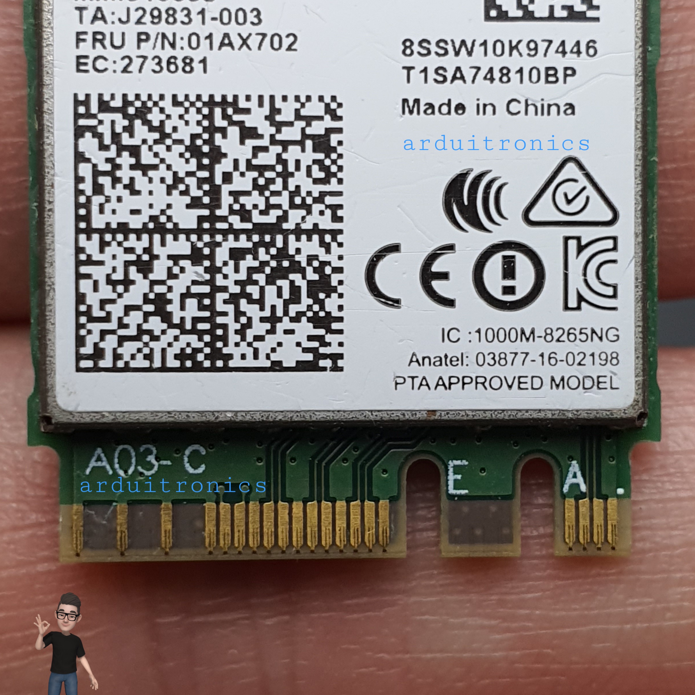Intel AC8265 Wireless NIC for Jetson Nano, WiFi / Bluetooth (without Antenna)