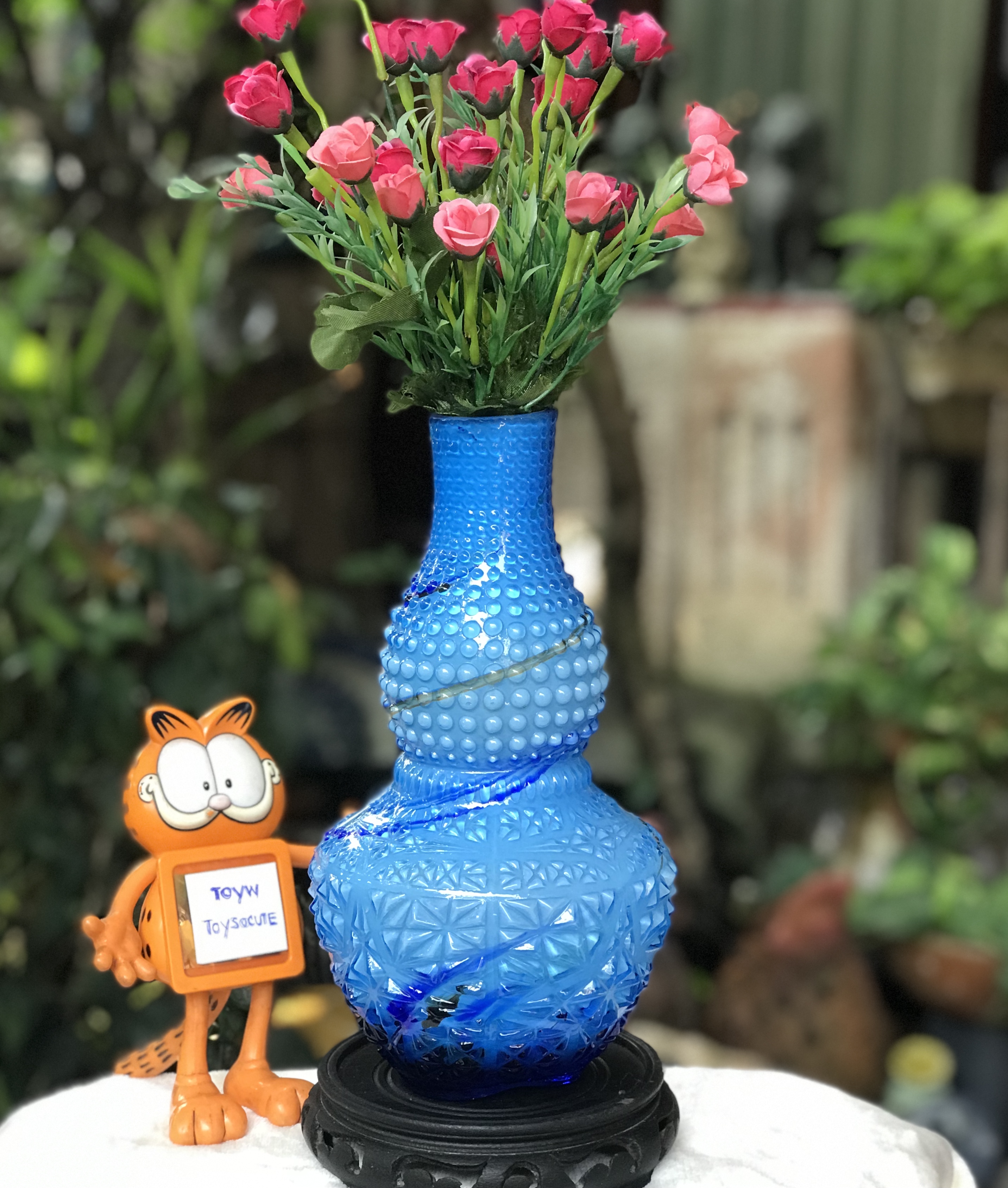 Antique Vase แจกันแก้วเป่าโบราณ ทรงน้ำเต้า ลวดลายนูน สำหรับจัดดอกไม้ ตั้งโชว์ ปรับฮวงจุ้ยบ้าน โต๊ะทำงาน