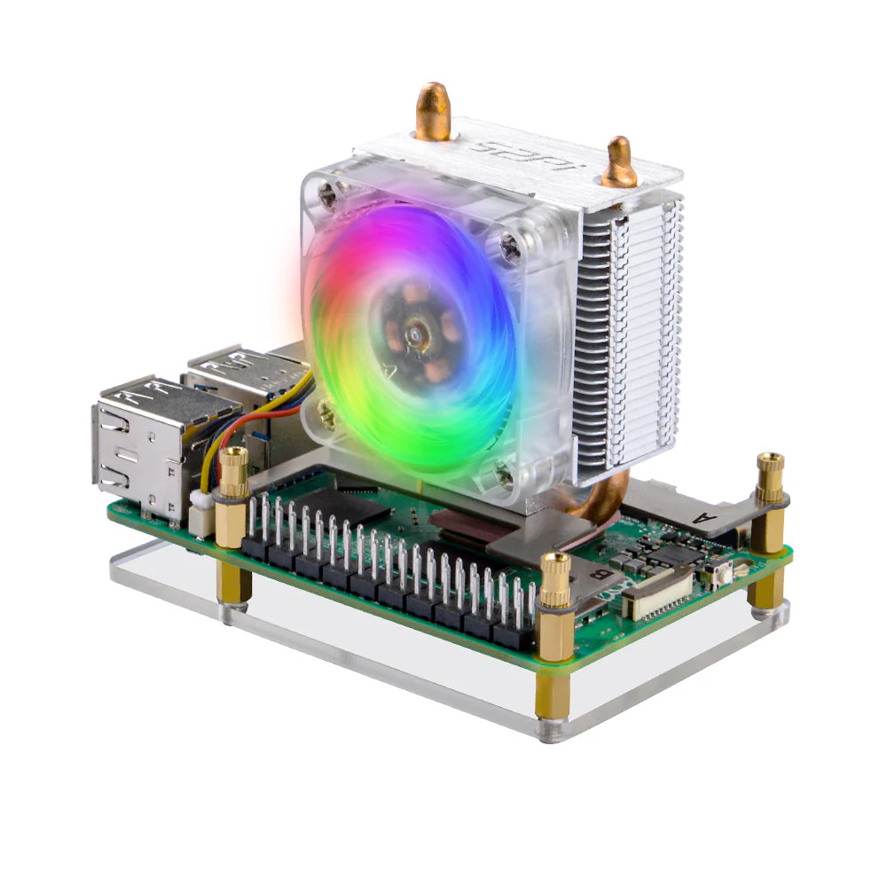 52Pi ICE-Tower CPU Cooler RGB LED Light Cooling Fan for Raspberry Pi 5