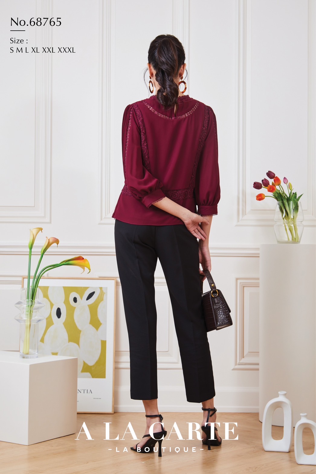 68765 เสื้อชีฟอง A LA CARTE งานปัก แทรกทริม สวยหรู มีซับใน ขนาด 3XL 46" สีขาว แดง เทา
