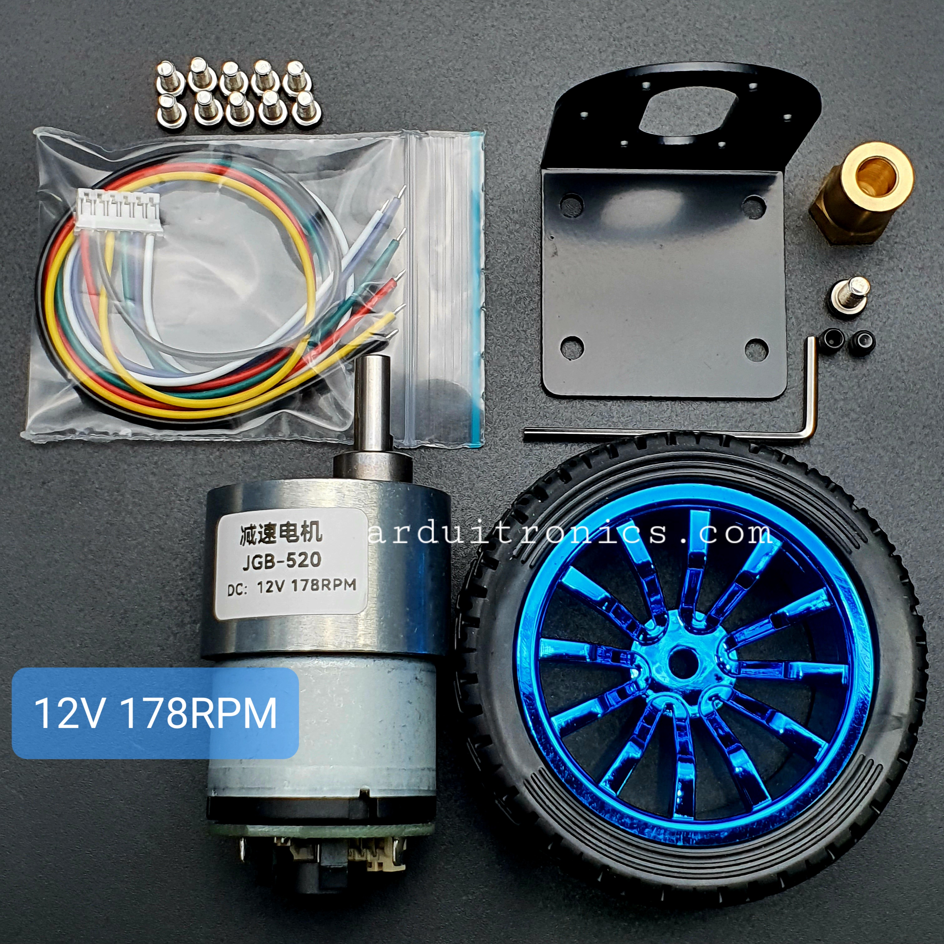 JGB37-520 Encoder Motor Set Kit 6mm Shaft with Mounting Bracket มอเตอร์เกียร์ DC 12V ความเร็วรอบ 178 RPM