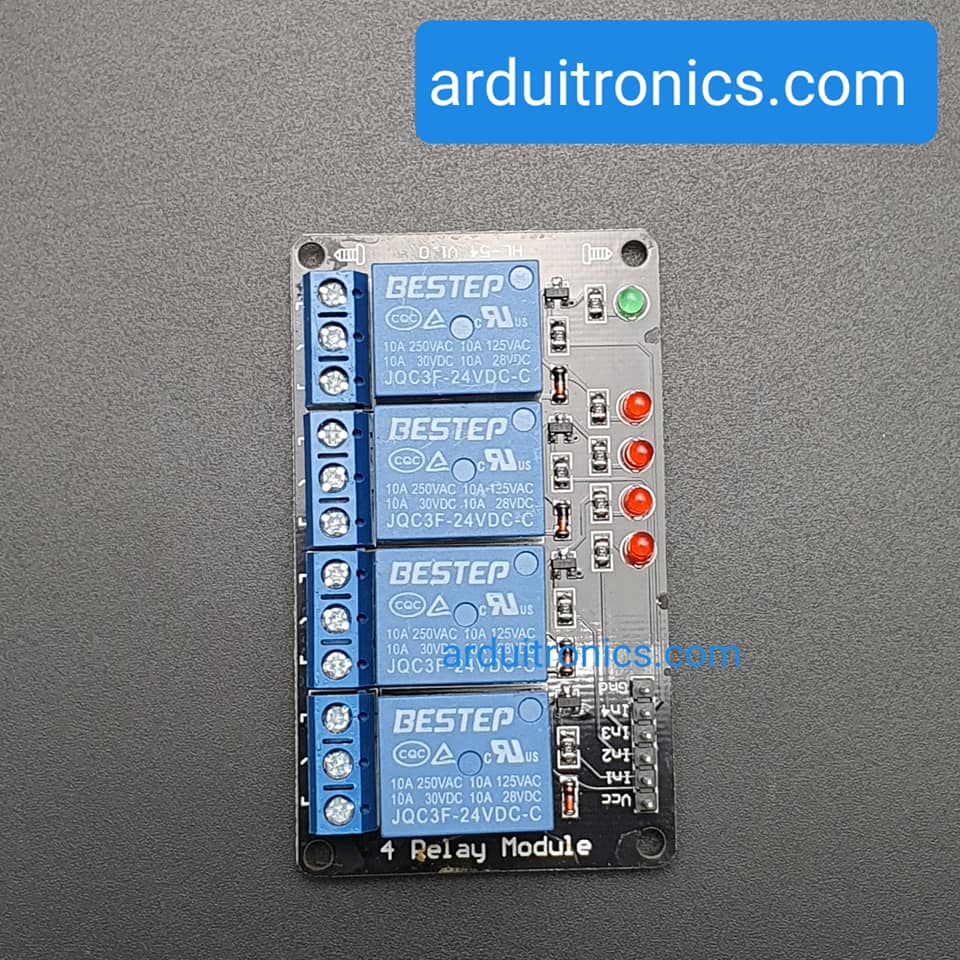 24V 4 Channel Relay Low-Level Trigger Relay Module (with LED - PCB สีดำ มีช่องสกรูให้ยึด)