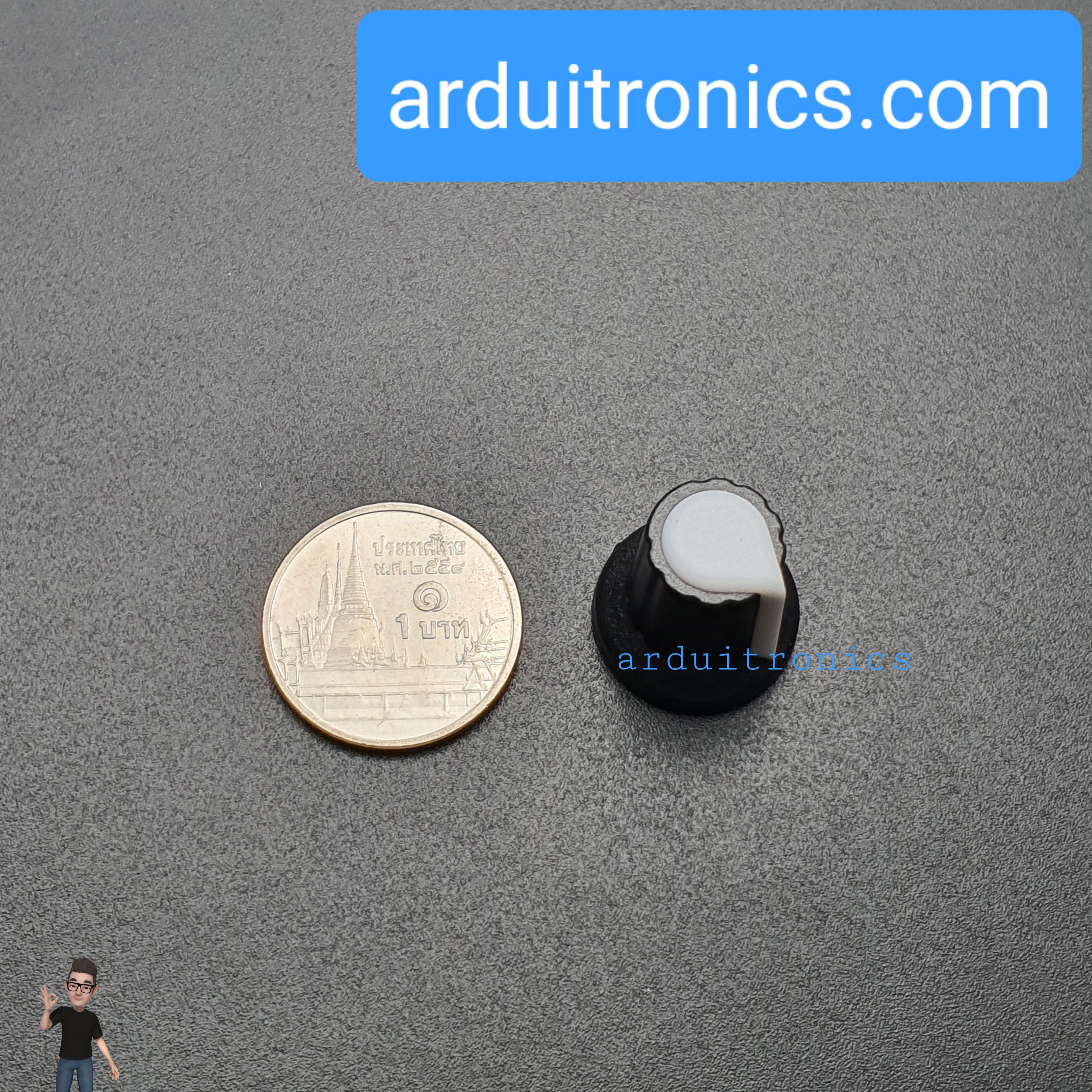 White สีขาว หัวจุกหมุนสำหรับตัวต้านทานปรับค่าได้ WH148 Plastic Knob Potentiometer Size 15X17mm