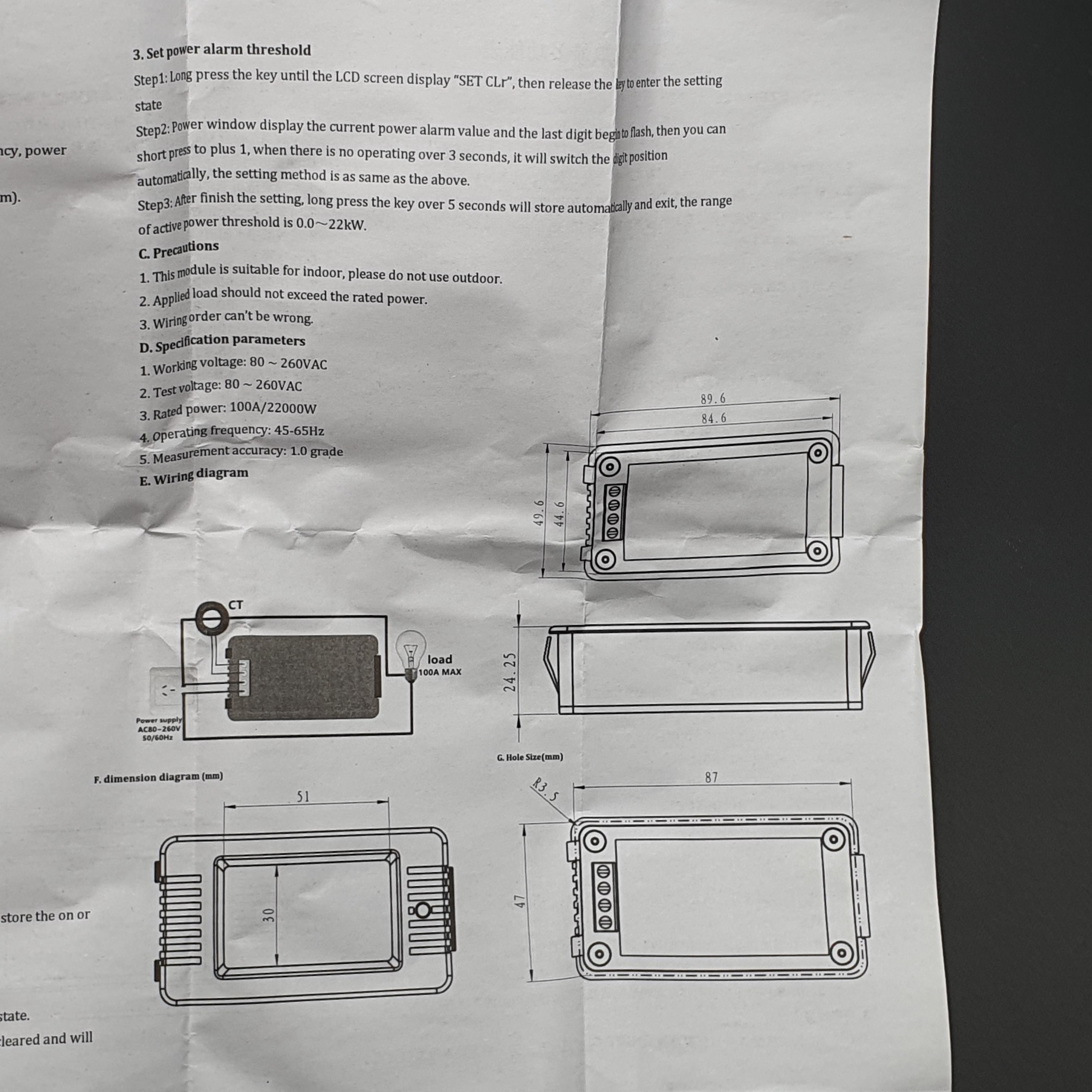 PZEM-022 100A AC Digital Power Meter มิเตอร์วัดการใช้พลังงาน + with Coil Current Transformer (CT)