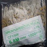 Resistor 6.8M Ohm (1/4 W +-5%) แพ็คละ 1000 ตัว
