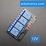 12V 4 Channel Relay Low-Level Trigger Relay Module (with LED - PCB สีดำ มีช่องสกรูให้ยึด)