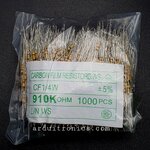 Resistor 910K Ohm (1/4 W +-5%) แพ็คละ 1000 ตัว