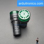 ไฟสีเขียว Buzzer LED Alert 220VAC เสียงและแสงสัญญาณเตือนภัย ออดไฟฟ้า 22mm