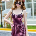 **พรีออเดอร์**ชุดว่ายน้ำบิกินี่วันพีชสีดำลายจุดสีชมพู กระโปรงบานออกช่วงเอว ซ่อนกางเกงไว้ด้านใน ไม่โป๊ค่ะ สวยน่ารักเหมือนแบบค่ะ