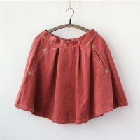 Pre-order กระโปรงจีบ สั้น ผ้าลูกฟูก- สีแดง
