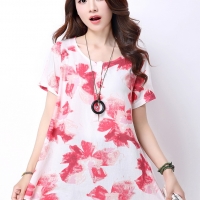 Pre-Order เสื้อผ้าฝ้าย แขนสั้น ลายฝีแปรง - สีแดง sz M
