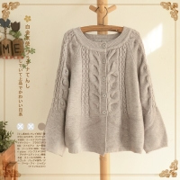 Pre-Order แจ๊กเกต เสื้อคลุม ไหมพรม เล่นลายที่แขนและสาบหน้า - สีเทา