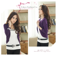 Pre-Order เสื้อแจ็กเกตไหมพรมตัวสั้น แขนยาว จั๊มเอว - สีม่วง