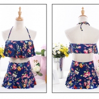 Pre-Order ชุดว่ายน้ำบิกินี่ ผ้าระบาย ลายผีเสื้อ- สีน้ำเงิน sz M