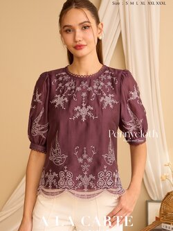 69861 เสื้อ Alacarte ชีฟองซิลด์ งานปักฉลุขึ้นใหม่ คอกลม แขนสั้น แต่งทริม มีซับในเย็บติด by PENNY CLOTH