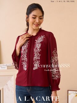 69698 เสื้อ A La Carte ชีฟองเนื้อทราย คอกลม งานปักฉลุเซาะลูกไม้ ช่วงลำตัว และแขน มีซับในสายเดี่ยวเย็บติด by PENNY CLOTH 888