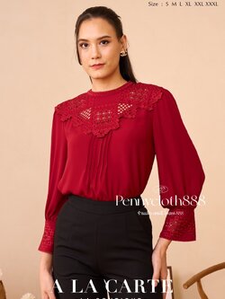 69564 เสื้อ Alacarte ชีฟองสีพื้น งานปักฉลุช่วงไหล่ ขอบแขน ตีเกล็ดลำตัว มีซับใน