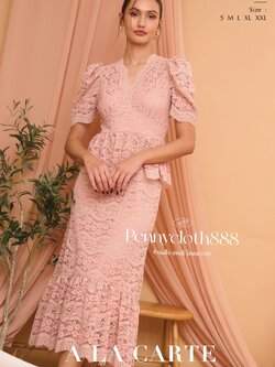 69556 ชุดเดรส A La Carte ผ้าลูกไม้เนื้อนุ่ม ทรงคอวี ตัดต่อช่วงเอว ผ้ามีความยืดหยุ่นเล็กน้อย มีซับใน สีชมพู สีขาว สีกรม