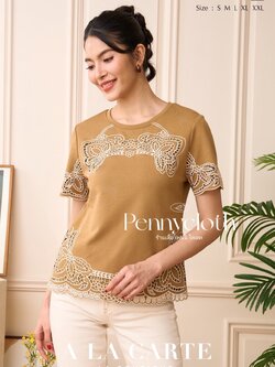 69837 เสื้อยืด A La Carte เนื้อผ้านุ่มใส่สบาย คอกลม แขนสั้น งานปักฉลุ ทอลูกไม้ ช่วงอก แขน และชายเสื้อ by PENNY CLOTH