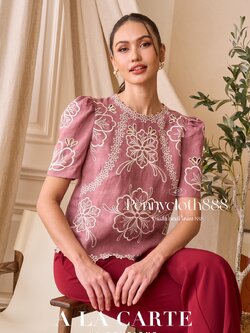 69688 เสื้อ A La Carte ลินินเนื้อนุ่ม แขนสั้น งานปักฉลุด้ายครีม มีซับในคอตตอน