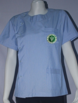 เสื้อริ้วฟ้าขาว คอกลม ปักกระทรวงสาธารณสุข ผู้หญิง