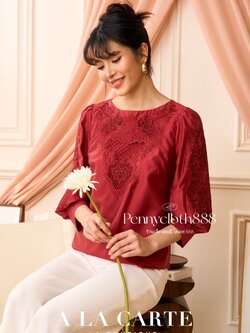 69800 เสื้อ A La Carte จอร์เจียซิลด์ งานปักฉลุเซาะ ทอลูกไม้ คอปาด แขน 3 ส่วน มีซับใน by PENNY CLOTH 888