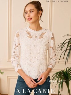 A La Carte รหัส 69979 เสื้อจอร์เจีย งานปักลูกไม้ คอกลม แขนกระบอก มีซับใน ซิปหลัง by PENNY CLOTH