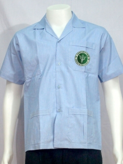 เสื้อริ้วฟ้าขาว คอฮาวาย ปักกระทรวงสาธารณสุข ผู้ชาย