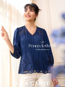 69790 เสื้อ A La Carte จอร์เจียเนื้อเนียน งานปักฉลุ คอวี แต่งทริม มีซับใน แขน 3 ส่วน by PENNY CLOTH 888