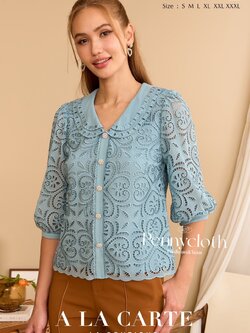 69908 เสื้อ ALaCarte ลูกไม้ชีฟอง คอปก 2 ชั้น งานปักฉลุ แขน 3 ส่วน ซิปหลัง งานสั่งทำพิเศษ by PENNY CLOTH