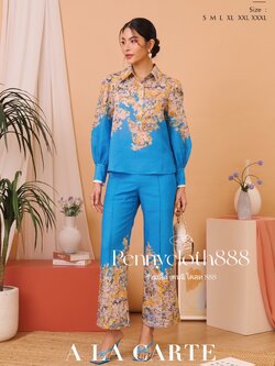 6857 ชุดเซ็ทเสื้อเชิ้ตแขนยาว กางเกงขายาว ลินินพิมพ์ลายขึ้นใหม่ เนื้อผ้าใส่สบายไม่ระคายผิว