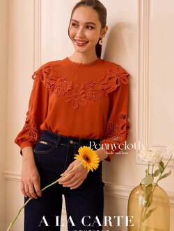 A La Carte เสื้อชีฟอง รหัส 69773 งานปักฉลุขึ้นใหม่ คอกลม แขน 3 ส่วน มีซับ งานสวยหรู by PENNY CLOTH