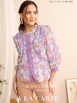 69440 เสื้อ A la carte ชีฟองพิมพ์ลาย แต่งลูกไม้ แทรกทริม กระดุมหน้า มีซับใน เนื้อผ้าใส่สบาย