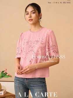 69680 เสื้อ A La Carte ชีฟอง งานปักฉลุ คอกลม แขนสั้นแฟร์ มีซับในสายเดี่ยวเย็บติด ผ้ามีน้ำหนักทิ้งตัวสวยหรู