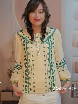 69689 เสื้อ A La Carte ชีฟองคอปก งานปักฉลุขึ้นใหม่ มีกระดุมหน้า 3 เม็ด มีซับใน by PENNY CLOTH 888