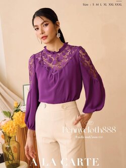 69749 เสื้อ A La Carte ชีฟองแต่งลูกไม้เนื้อทอใหม่ แต่งลูกไม้เนื้อทอ มีซับใน by PENNY CLOTH 888