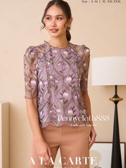 69795 เสื้อ A La Carte ลูกไม้ตาข่ายเนื้อนุ่ม คอกลม แขนสั้น มีซับใน by PENNY CLOTH