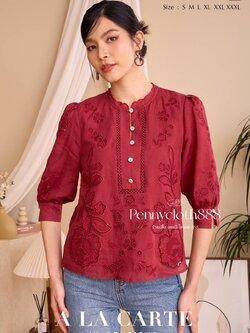 69768 เสื้อ A La Carte ลินิน งานปักฉลุ เซาะลูกไม้ คอกลม กระดุมหน้า มีซับใน แขน 3 ส่วน by PENNY CLOTH 888