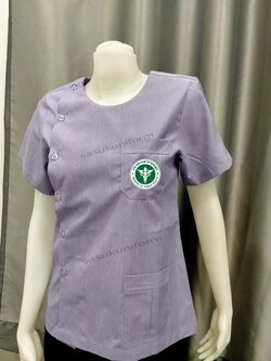 เสื้อริ้วม่วงขาว คอกลม ปักกระทรวงสาธารณสุข ผู้หญิง