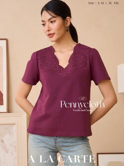 69822 เสื้อยืด A La Carte คอวี งานปัก แขนสั้น เนื้อนุ่มใส่สบาย by PENNY CLOTH