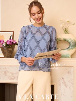 69890 เสื้อ Alacarte ชีฟองลูกไม้ งานปักฉลุเซาะ คอกลม แขน 3 ส่วน ปลายสม็อก by PENNY CLOTH